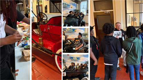 A collage of the 6th grade field trip showing students on their tour